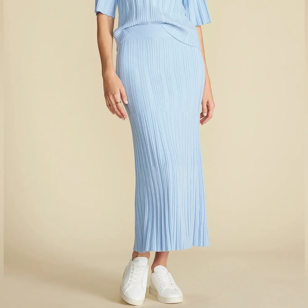 NWT! Amour Vert Cerise Knit Midi Skirt in Sky Blue - S